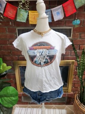 Van Halen 1979 World Tour Baby Tee White Double-Sided Band Shirt Size S